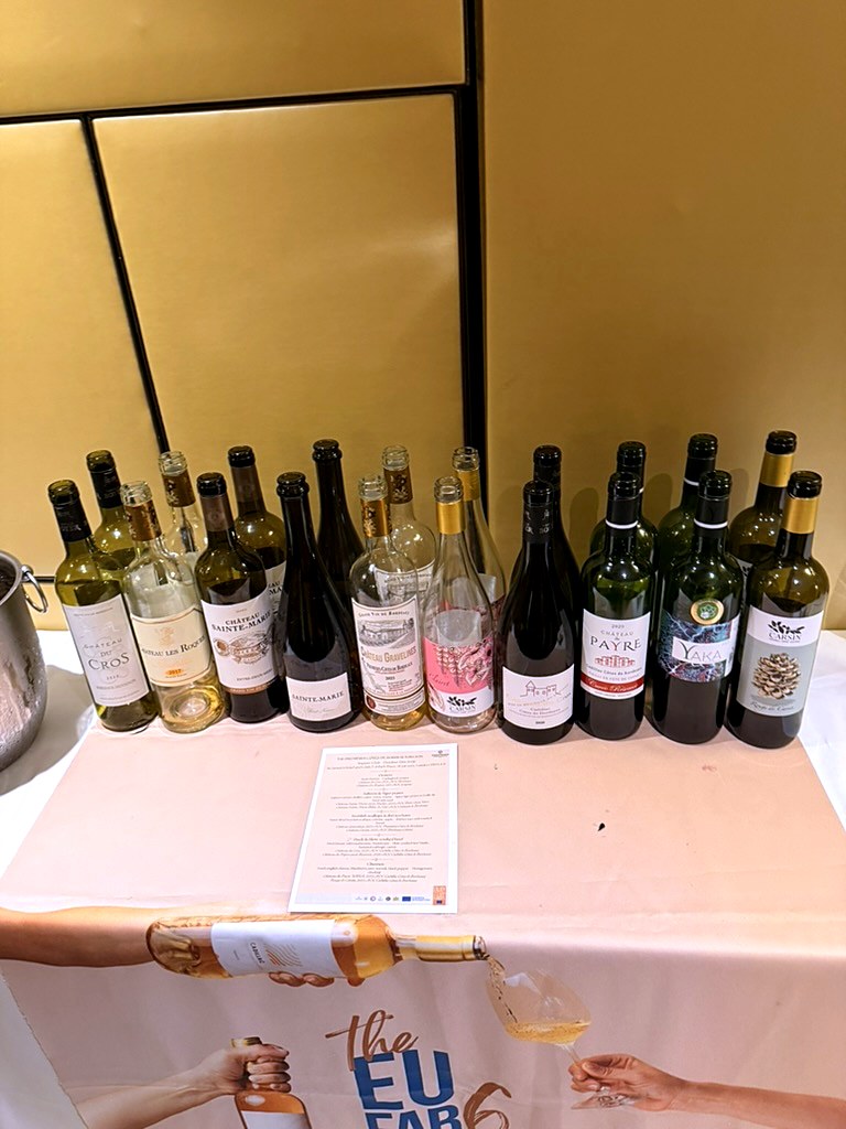 Line-up of Premières Côtes de Bordeaux Region wines at a London trade event